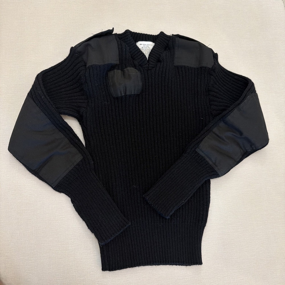 Jack Young Associates Sweater Mens 42 Black Wool Military Commando Pullover USA